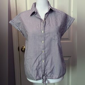 Old Navy Button Up Short Sleeve Top With Purple And White Stripes Size XS